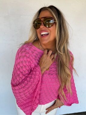 Pink Open-Knit Women's poncho cropped Blakeley